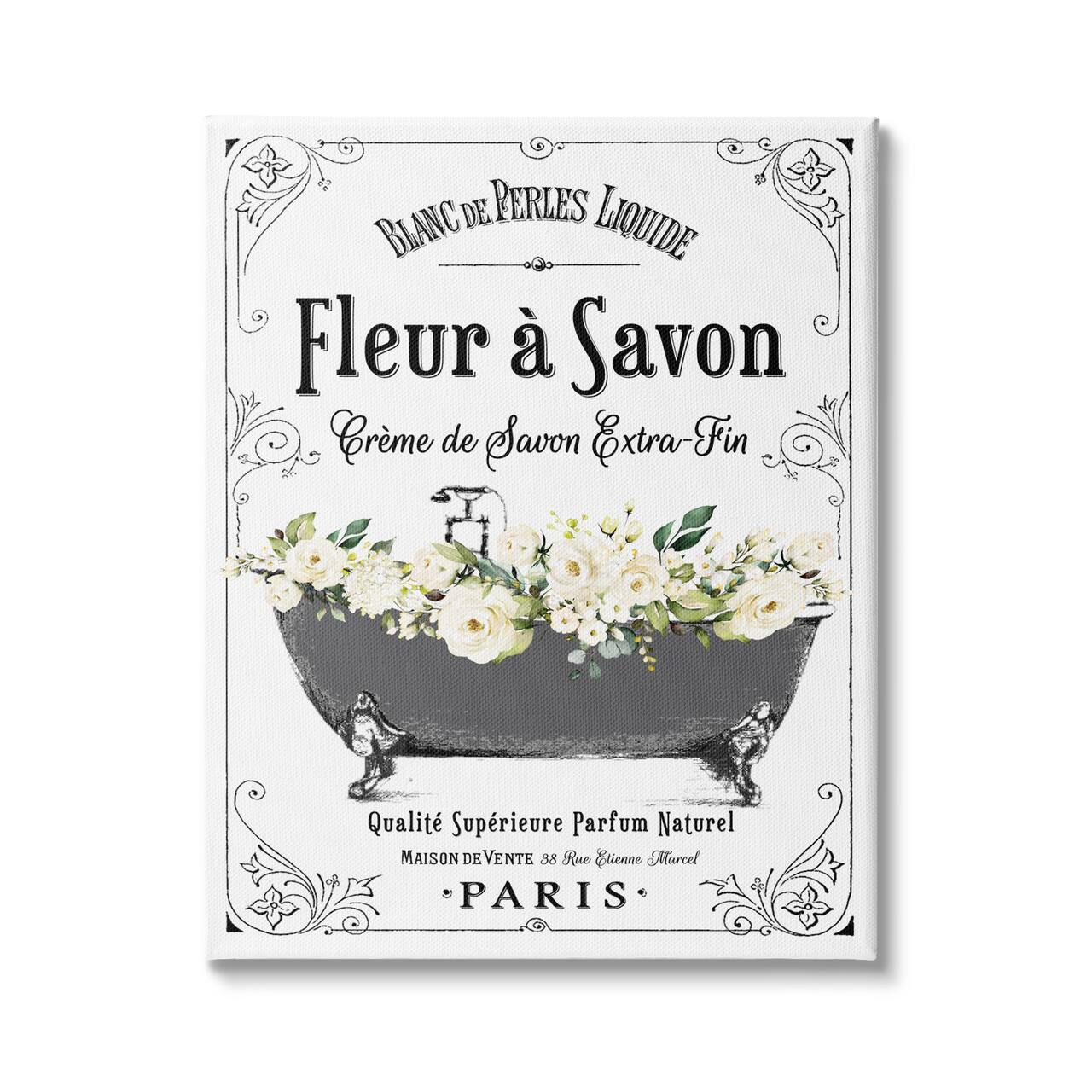 Stupell Industries Fleur a Savon Vintage Parisian Bathroom Floral Tub Canvas Wall Art